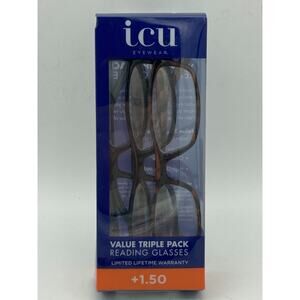 ICU Eyewear Oval Full Rim Plastic Reading Glasses +1.50 3-Pack